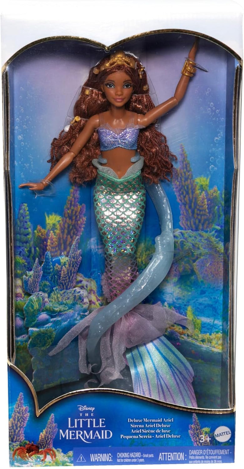Mattel Disney Ariel Mica Sirenă - Păpușă Sirenă Deluxe cu Mărgele de Păr și Suport pentru Păpușă pentru Joacă Imaginativă și Expoziție, pentru Copii cu Vârsta de 3 Ani și Peste, HNF42
