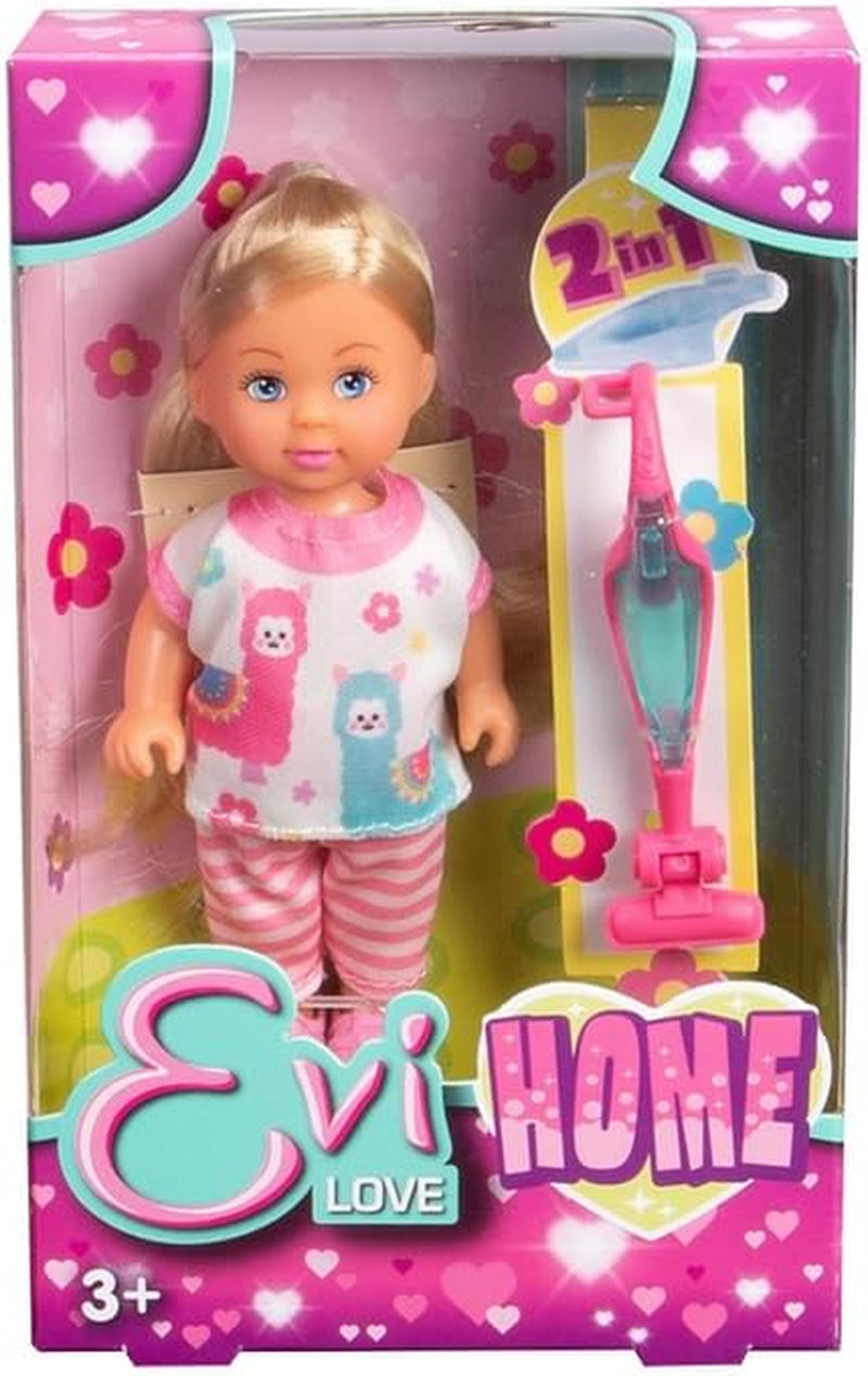 Simba Evi Love Home Puppe - Puppe de tobillo con 2 en 1 Staubsauger, Haushalts Rollenspiel mit Zubehör, kleine Modepuppe zum Spielen, 12 cm, ab 3 Jahre