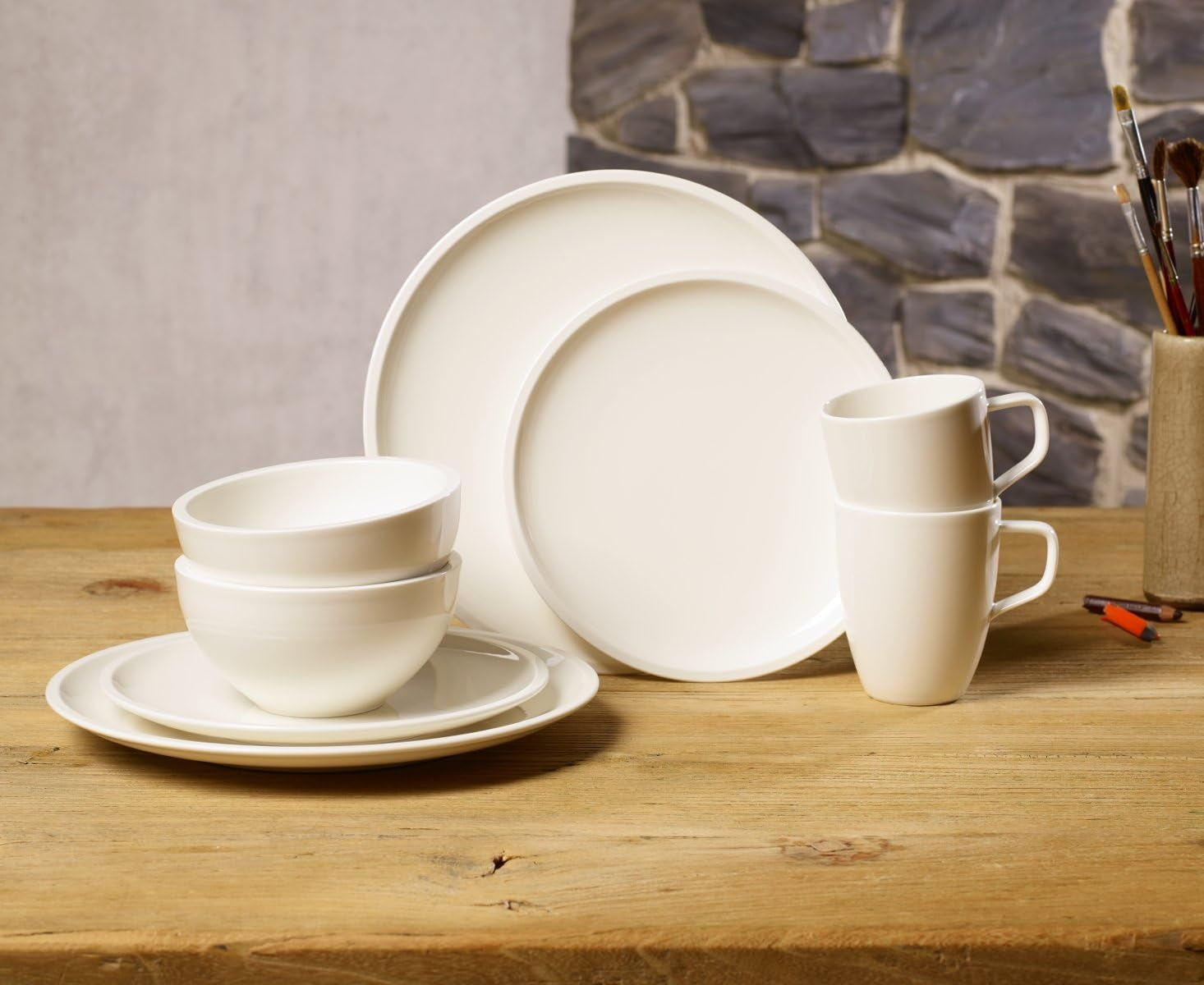 Villeroy & Boch – Artesano Geschirr-Set 6 Teilig Für 2 Personen Weiß, Spülmaschinenfest, Mikrowellensicher, Geschirrset, Tellerset, Speiseteller, Frühstücksteller, Suppenteller, Premium Porzellan Seturi vesela masa Naty Shop Einsteiger Set 8-Tlg.