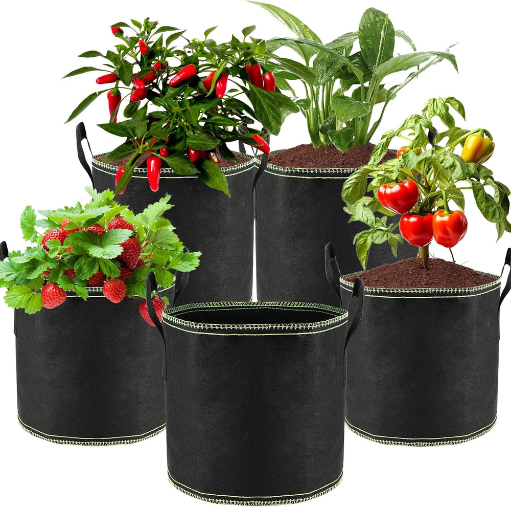 5 Macetas para Tomates de 12L, Bolsas para Plantar de Tela No Tejida con Asas, Macetas de Jardín Engrosadas y Ventiladas, Bolsas para Plantar Reutilizables para Patatas, Tomates, Verduras, Flores y Fresas