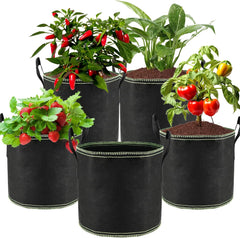 5 Macetas para Tomates de 12L, Bolsas para Plantar de Tela No Tejida con Asas, Macetas de Jardín Engrosadas y Ventiladas, Bolsas para Plantar Reutilizables para Patatas, Tomates, Verduras, Flores y Fresas