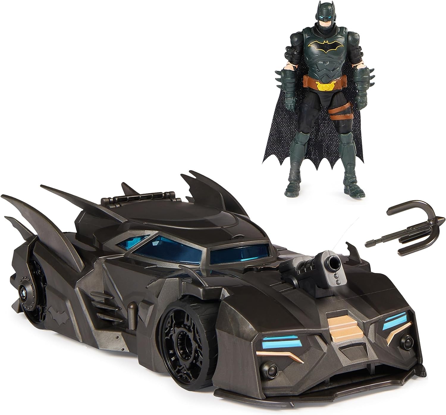 Batimóvil todoterreno DC Comics Batman con catapulta con gancho de agarre y celda trasera de malla, incluye figura de Batman de 10 cm, para fans de superhéroes a partir de 4 años Figuras de acción Naty Shop Single