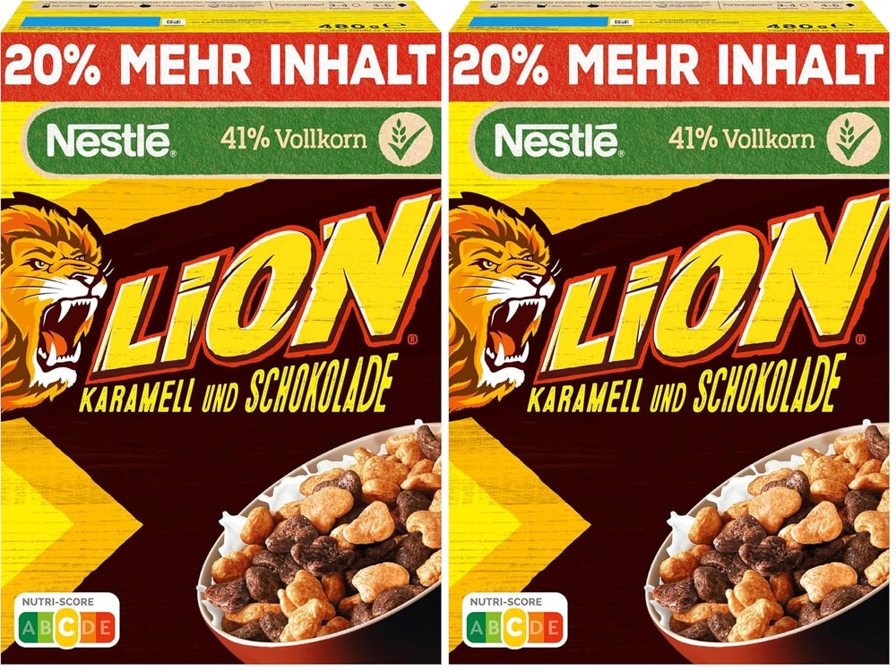 Cereales (+20%), Cereal de Chocolate y Caramelo y 41% de Cereales Integrales, Copos de Desayuno con Vitaminas y Minerales, Paquete de 2 (1 x 480g)