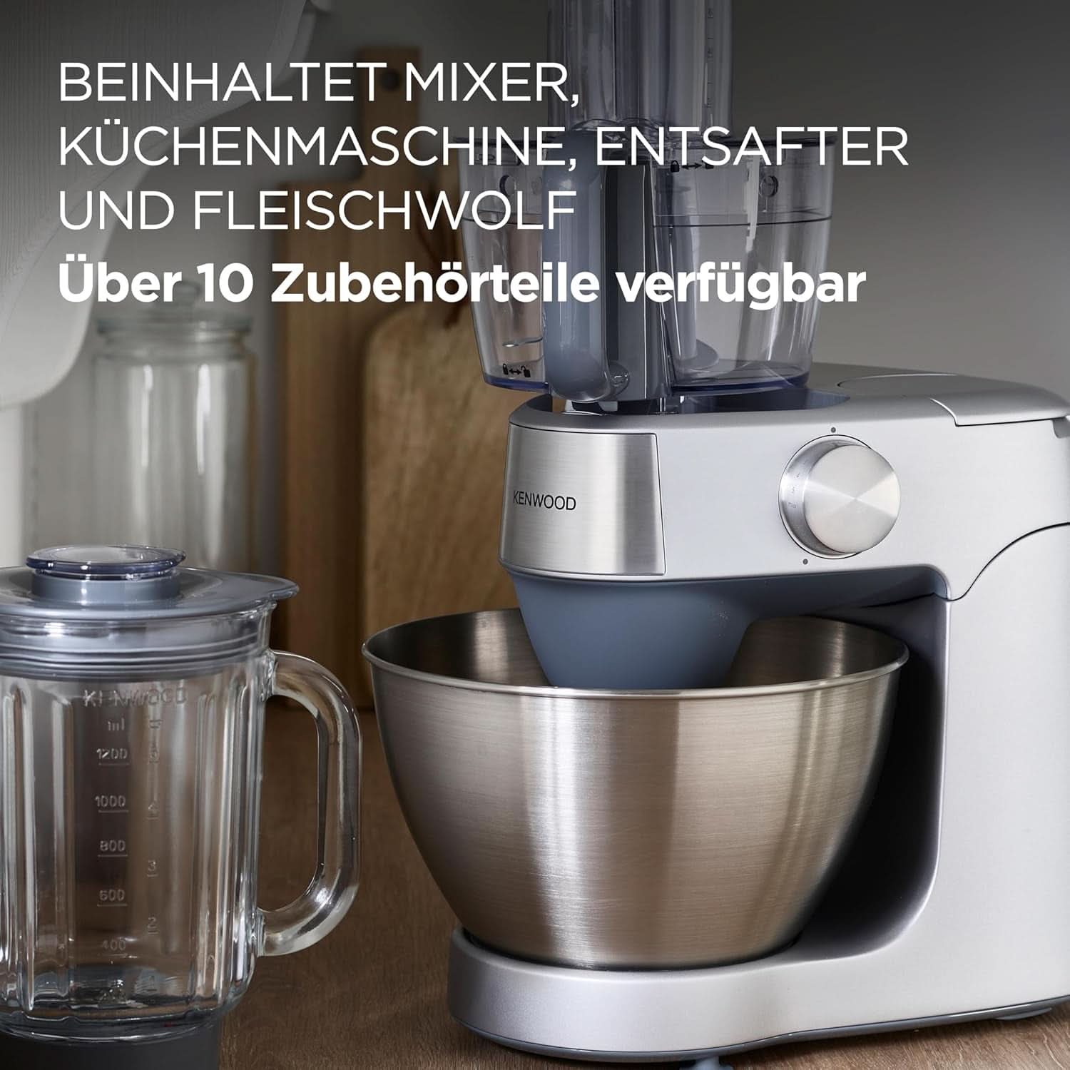 Kenwood Prospero+ KHC29A.R0SI Máquina de cocina, 4,3 L Edelstahlschüssel, Inkl. 10-Teiligem Zubehör-Set Mit Fleischwolf, Glas-Mixer, Zitruspresse, Entsafter Und Mehr, Inkl. Easyweigh Waage, 1000W, Plata Madre e Hijo Naty Shop