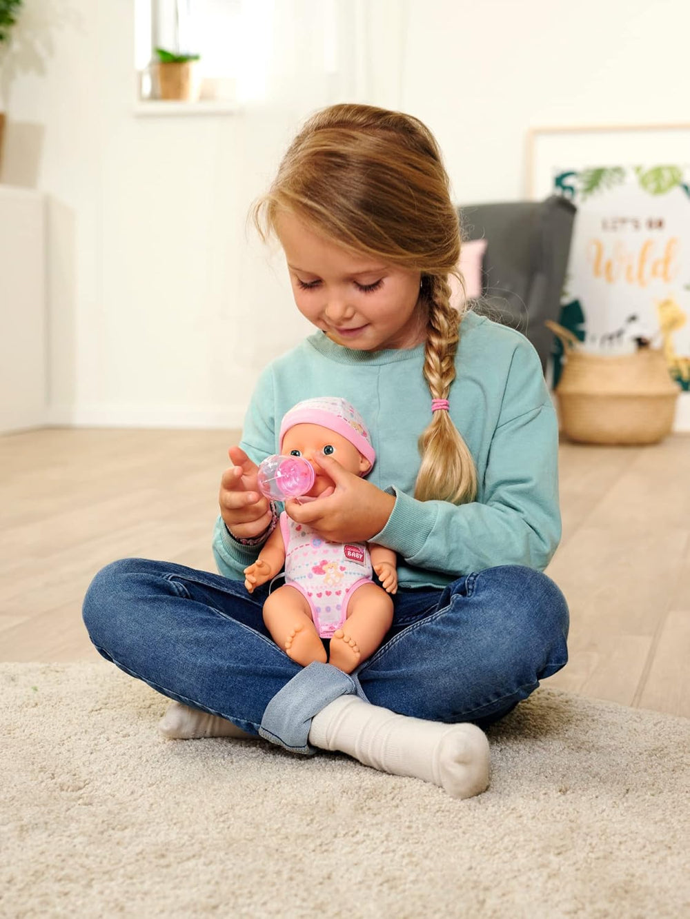 Simba 105037800 - Conjunto para bebé recién nacido, 2 unidades, es un artículo geliefert, vollvinylpuppe mit Trink- und Nässfunktion, chupete, botella, tapa y Lätzchen, 30cm, ab 3 Jahren