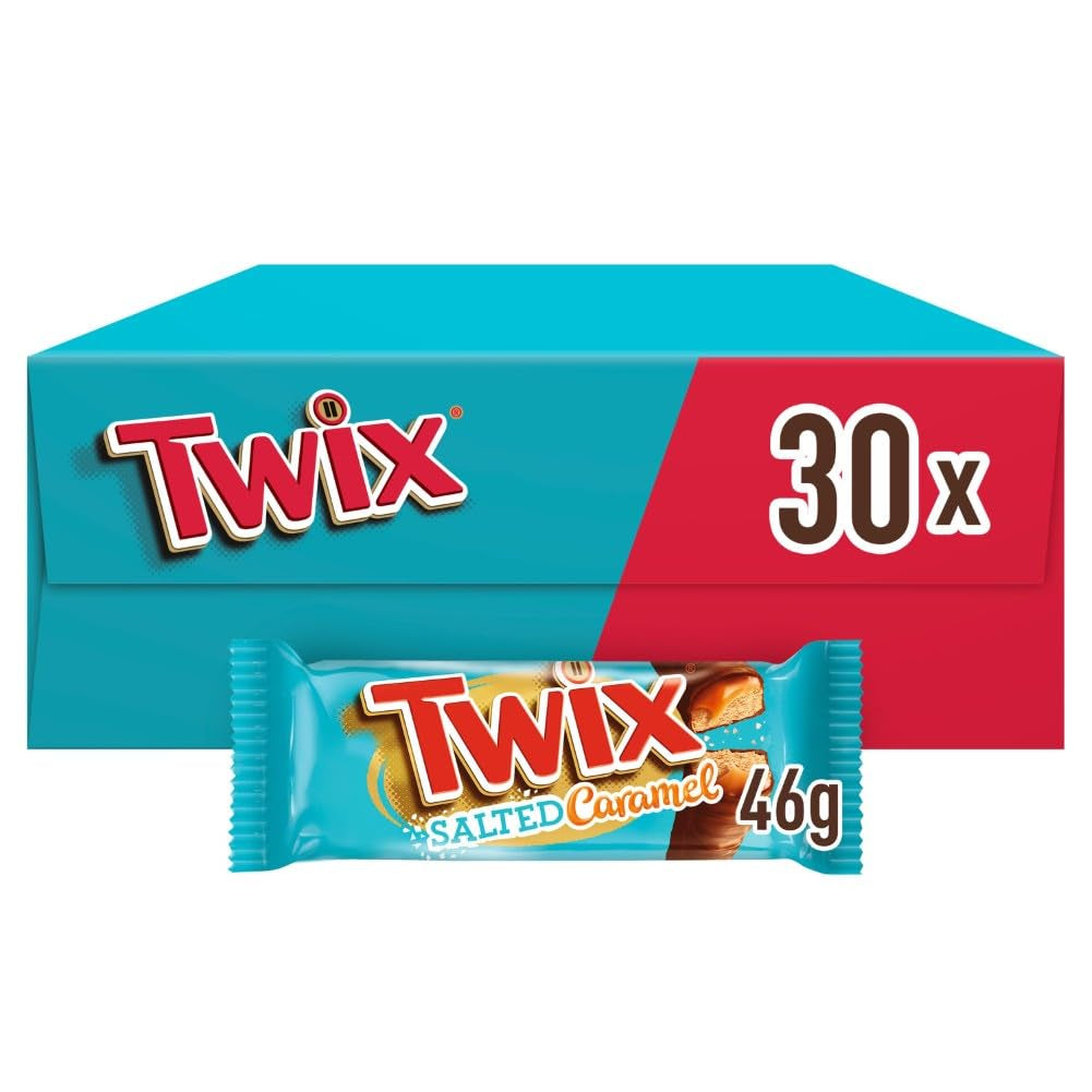 Barras de chocolate con caramelo salado Twix | Paquete de chocolate a granel | 30 barras dobles (30 x 46 g)