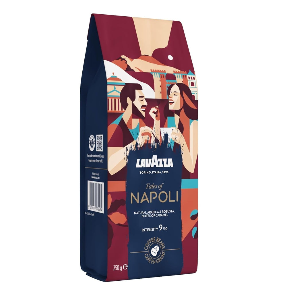 Lavazza, Tales of Roma, café en grano, ideal para máquinas de café Espresso, con notas aromáticas de avellana y chocolate negro, Arábica y Robusta, 250 gramos Naty Shop Coffee 250 gramos Nápoles