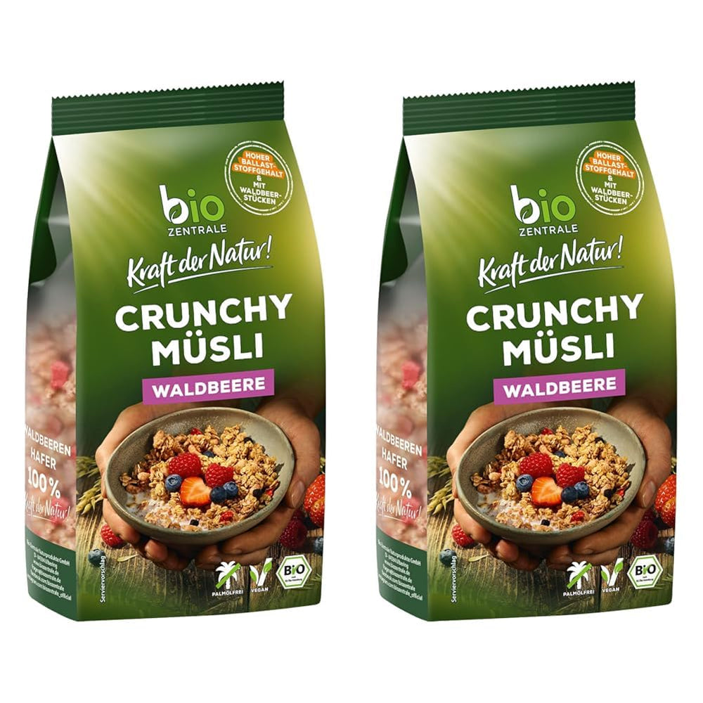 Muesli crujiente con frutos rojos Biozentrale | 375 g Muesli ecológico | Ideal para el desayuno y tu taza de muesli para llevar | Una alternativa a las barritas de muesli