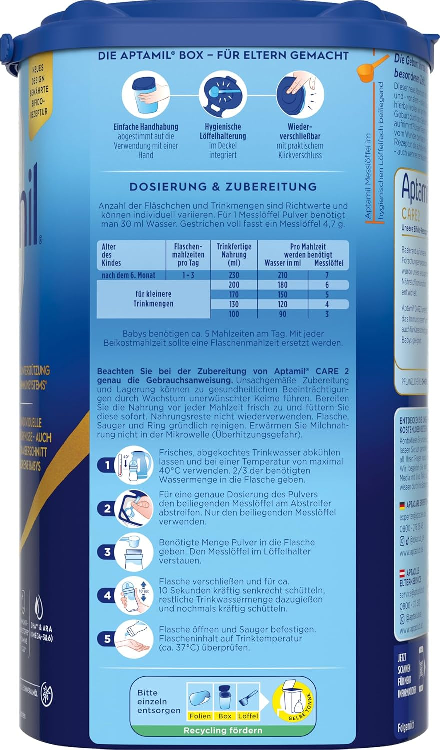 Aptamil Care 2 – También apto para bebés nacidos por cesárea – 1 x 800 g