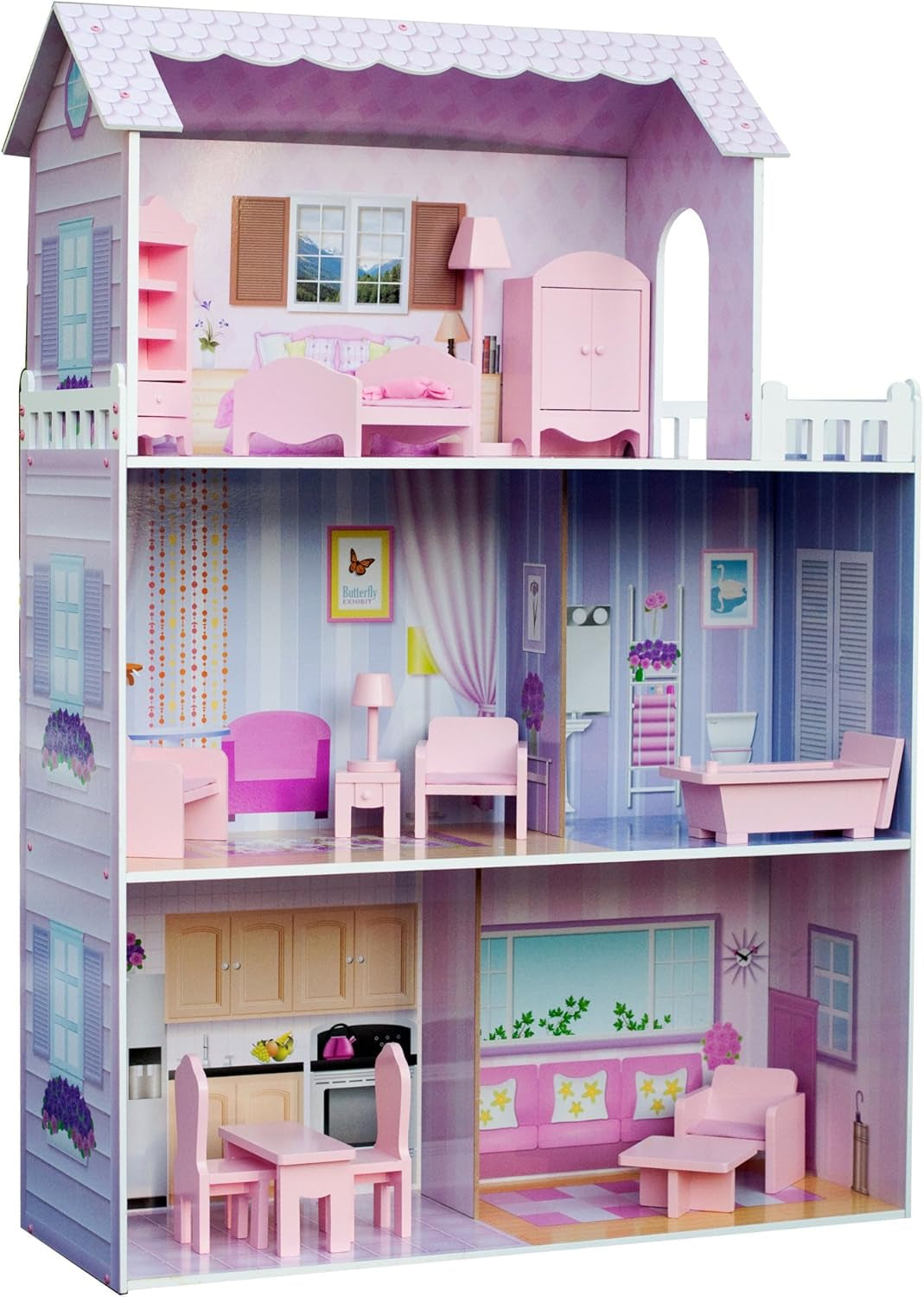 Olivia's Small World Casa de muñecas gigante, casa de muñecas grande de madera con muebles y accesorios, casa de muñecas de 3 pisos para niños, casa de muñecas para muñecas de 12 pulgadas, 3 años + Naty Shop Mansion Fancy Dollhouses