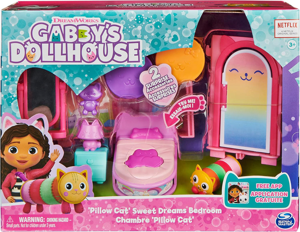 Camera Deluxe a casei de păpuși Gabby, Cameră cu muzică groovy și Cameră Deluxe, Vise dulci, Dormitor cu pisică pufoasă