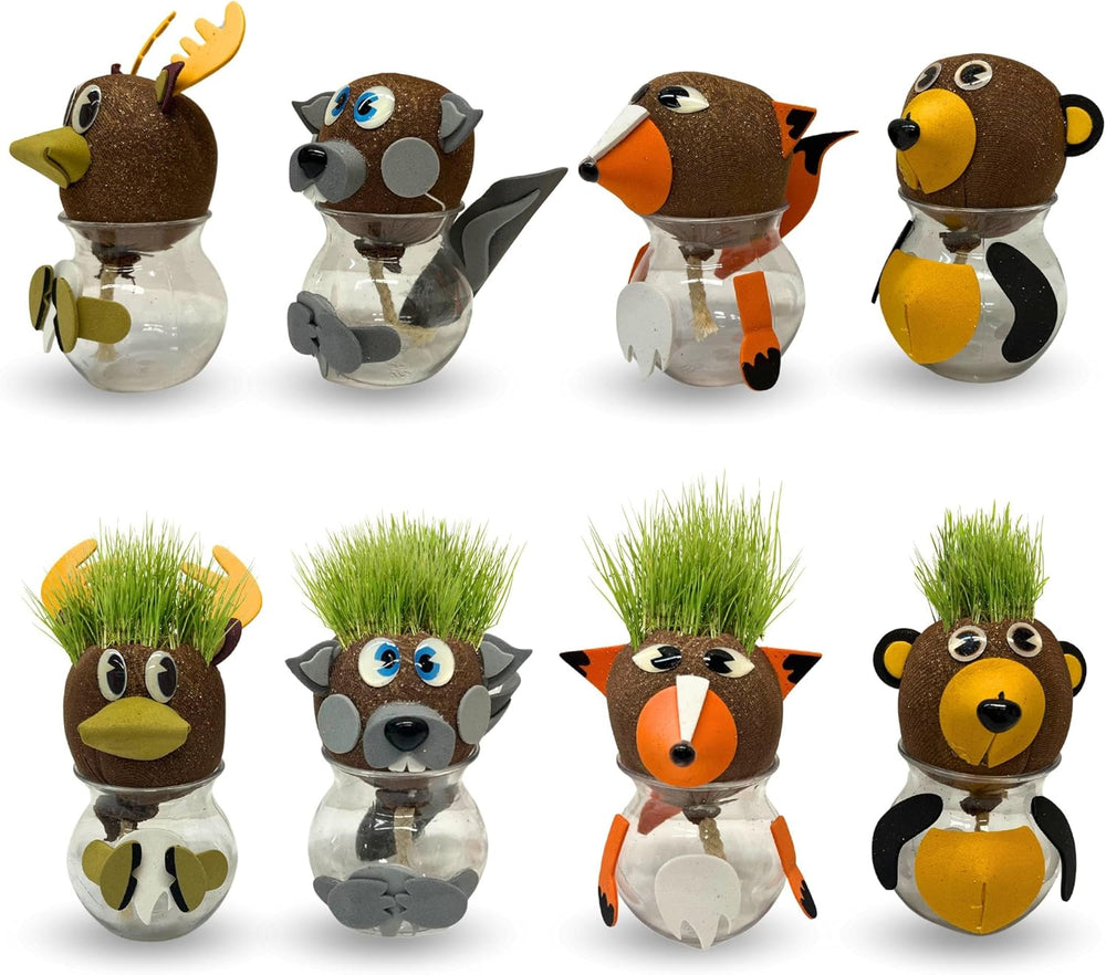 Bada Bing Graskopf Juego de 4 piezas incl. Wasserbehälter Waldtiere DIY Tiere – Rasenkopf Tierkopf mit Rasensamen – Experiment für Kinder – Spaß mit Lerneffekt – Geschenk Mitbringsel Kindergeburtstag Mitgebsel