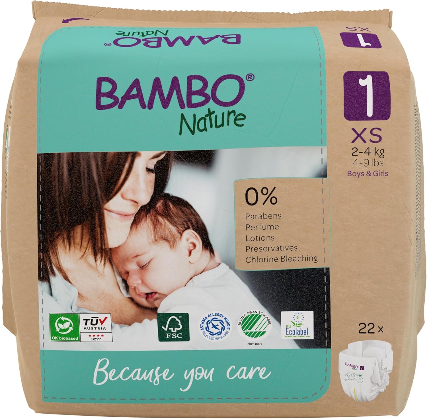 Pañales para bebé Bambo Nature, tamaño 1 (2-4 kg), caja mensual de 132 unidades | Pañales Premium con protección mejorada contra fugas | Máxima comodidad y libertad para los recién nacidos | Pañales testados dermatológicamente