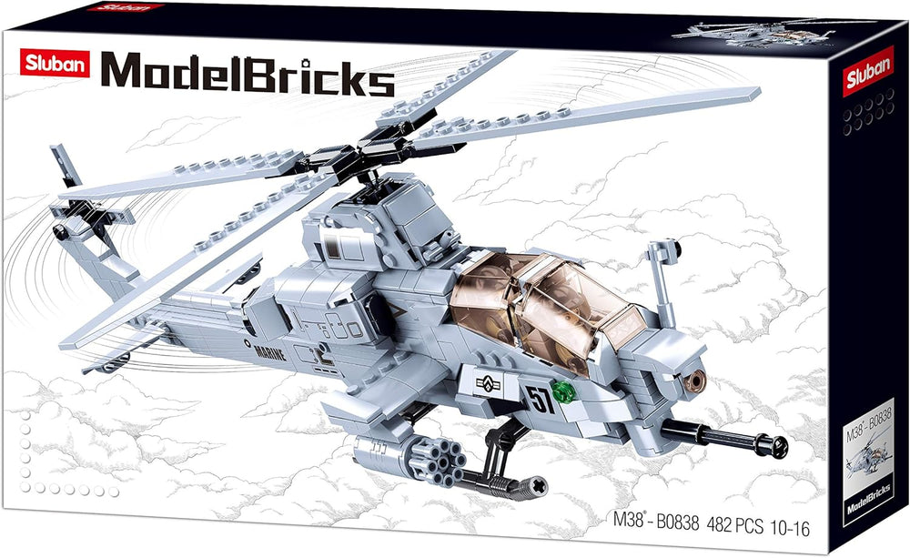 Kampfhelikopter IV (482 Teile) [M38-B0838], Spielset, Klembausteine, Soldaten, mit Spielfigur, Army, bunt, Sluban Klembausteine ​​​​SL95708