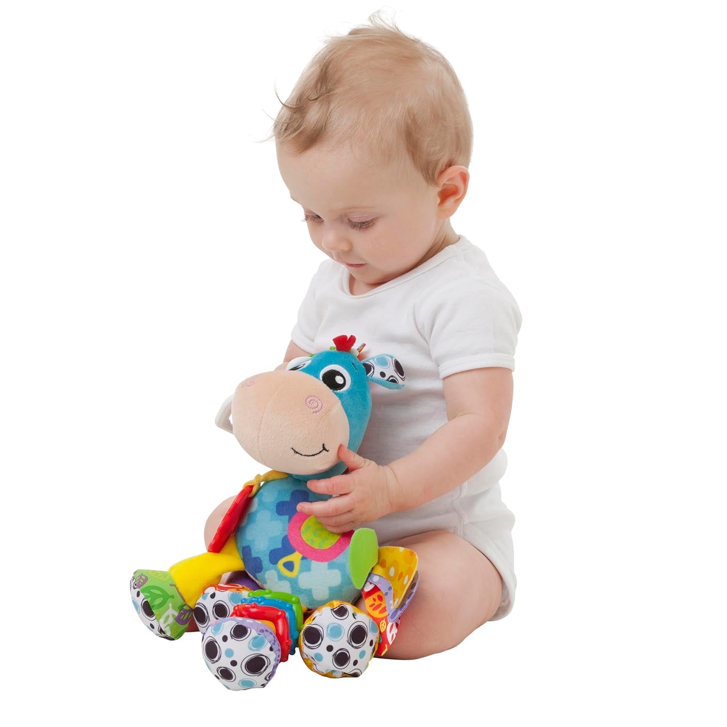 Pachet cadou cu activități Playgro Clip Clop Sensory Garden – jucărie senzorială pentru grădină pentru bebeluși de la 0 luni – jucărie interactivă cu zornăitoare, inel de dentiție și prieten pentru cărucior – 4 piese