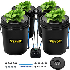 VEVOR DWC Sistema de Cultivo Hidropónico, Sistemas de Cultivo Hidropónico, Cultivo en Aguas Profundas 4 Cubos de 20 Litros, Sistema DWC con Bomba de Aire, Piedras de Aire e Indicador de Nivel de Agua para Vegetales de Hoja