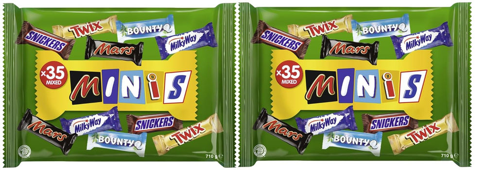Mini paquete a granel de chocolate mixto, chocolate, 35 mini snacks de chocolate (Mars, Snickers, Bounty, Twix, Milky Way) como dulces, regalo de chocolate, caja de dulces (710 g)