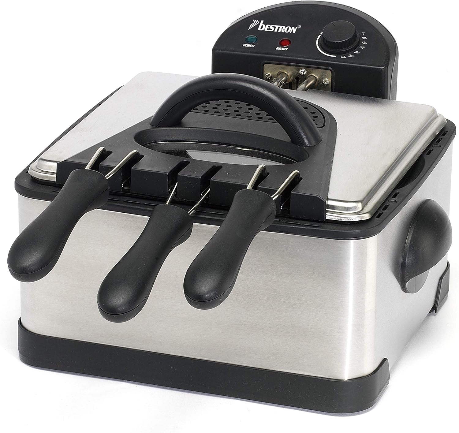 Bestron Freidora de Aceite XL con 3 Cestas para Freír, Incluye Tecnología de Zona Fría y Depósito de Aceite Extraíble, 4 litros, 2000 W Electrodomésticos Naty Shop Plata