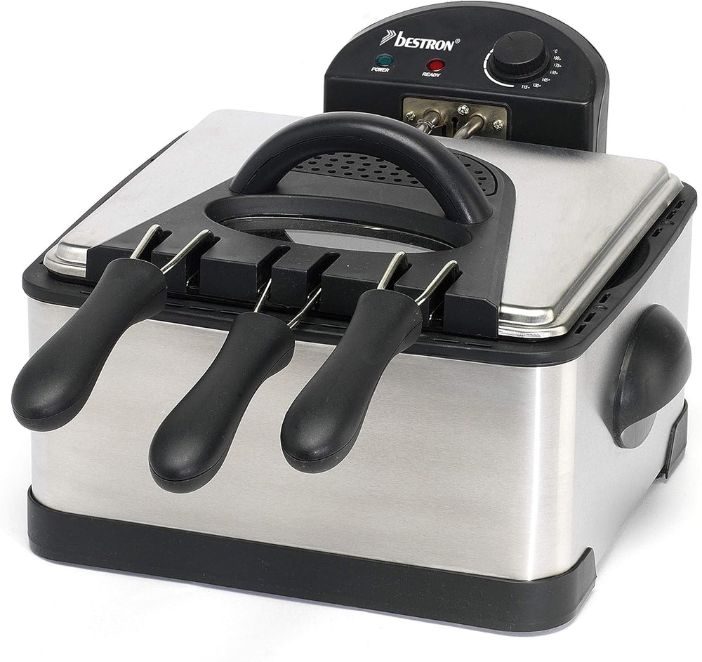 Bestron Freidora de Aceite XL con 3 Cestas para Freír, Incluye Tecnología de Zona Fría y Depósito de Aceite Extraíble, 4 litros, 2000 W Electrodomésticos Naty Shop Plata