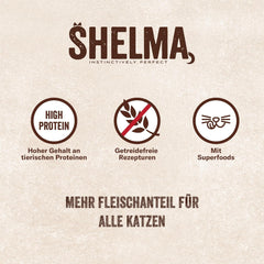 Shelma Katzen-Nassfutter mit Lachs in Sauce und Spirulina – Getreidefreies Alleinfuttermittel mit hohem Fleischanteil – 28 x 85 g (2,4 kg)