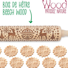 Scrap Cooking Teigrolle aus Holz "Xmas" mit weihnachtlichen Motiven – Prägerolle mit gepfragten Verzierungen für Kekse – Zubehör decorativo – 5242