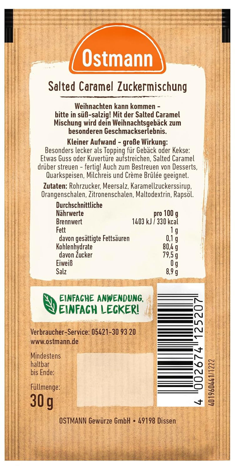 Ostmann Gewürze – Zuckermischung de caramelo salado, süß-salzige Mischung für Kekse, Gebäck und Desserts, 30 g en bolsa