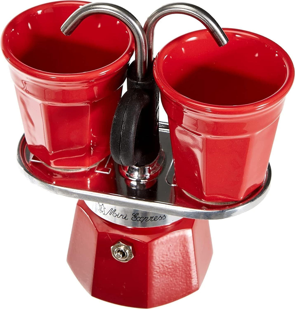 Bialetti - Mini Express Kandisky: Set Moka include aparat de cafea pentru 2 cești (90ml) + 2 cești de espresso, roșu, aluminiu