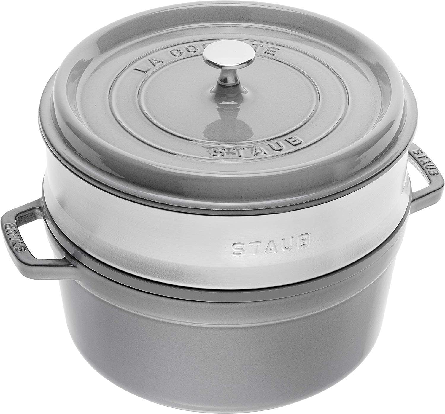 STAUB Gusseisen Bräter/Cocotte, Mit Dämpfeinsatz Aus Edelstahl, Rund 26 Cm, 5,2 L, Aromaregen Funktion Für Optimale Befeuchtung, Für Alle Herdarten Inkl. Induktion & Backofen, Kirschrot, Rot Moldes y bandejas de horno Naty Shop Graphitgrau