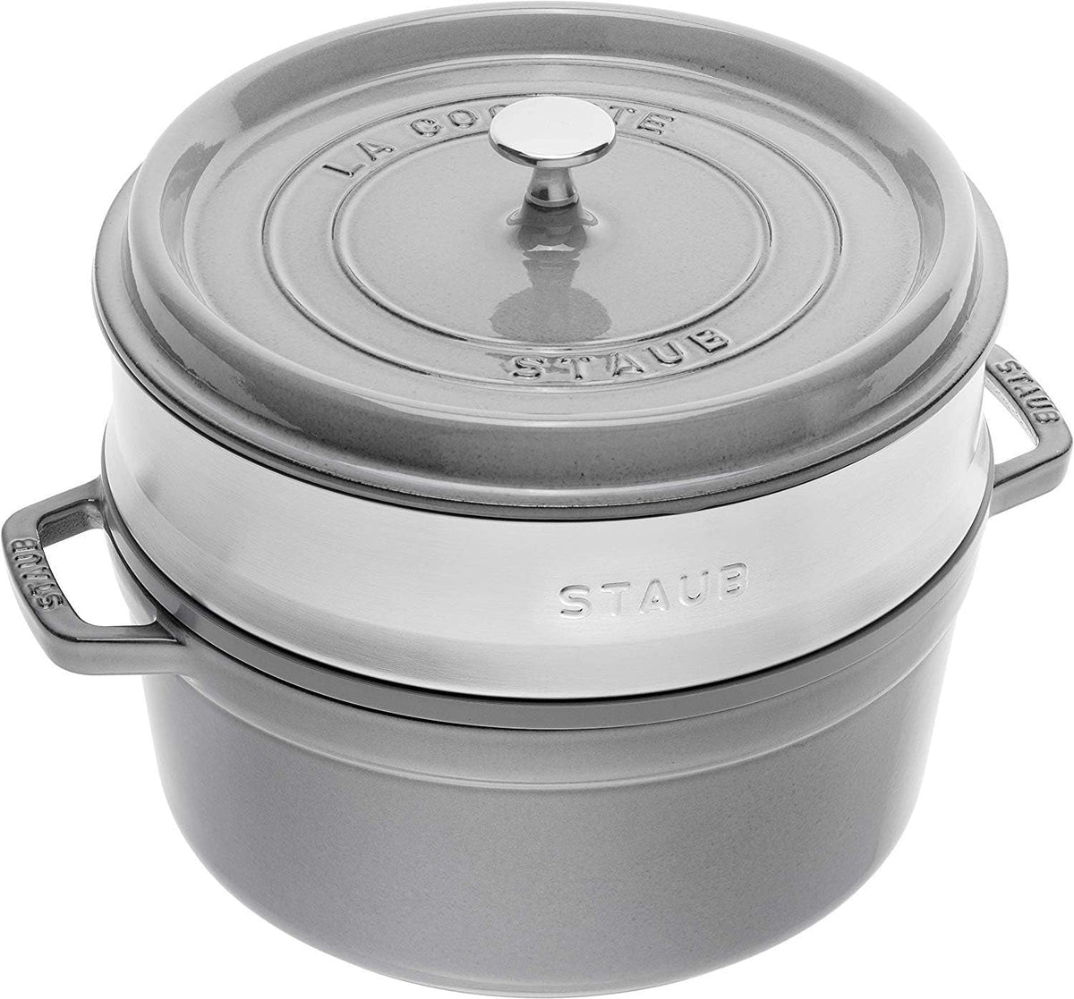 STAUB Gusseisen Bräter/Cocotte, Mit Dämpfeinsatz Aus Edelstahl, Rund 26 Cm, 5,2 L, Aromaregen Funktion Für Optimale Befeuchtung, Für Alle Herdarten Inkl. Induktion & Backofen, Kirschrot, Rot Moldes y bandejas de horno Naty Shop Graphitgrau
