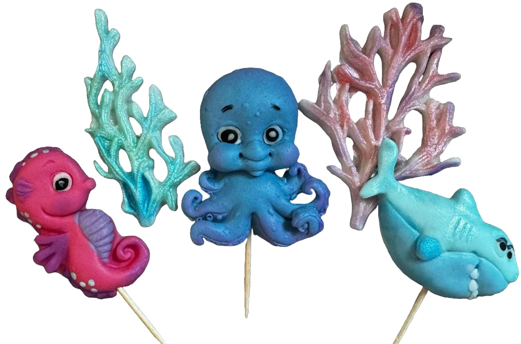 Set 5 decoratiuni comestibile din zahar, Animale marine Decoratiuni din Pasta de Zahar Naty Shop