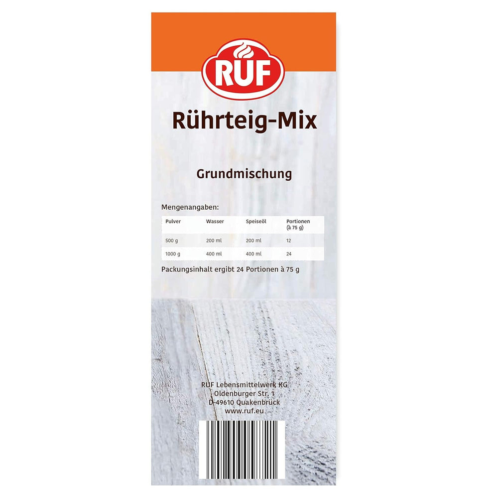 RUF Rührkuchen Backmischung, Nur Wasser & Öl Zugeben, Rezeptur Für Blechkuchen, Kastenkuchen, Muffins, Gugelhupf Und Tortenböden, 1X1000G Mezcla para hornear y cocinar Naty Shop