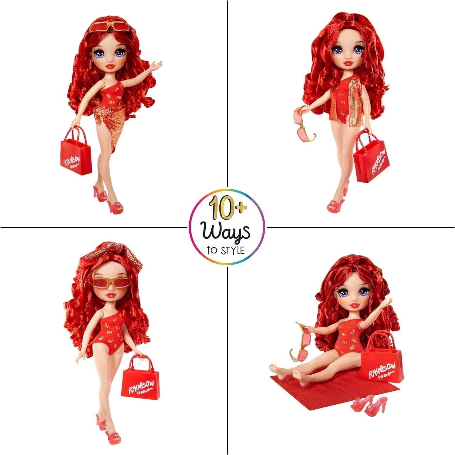 Rainbow High Swim & Style - Ruby (rojo) - Muñeca de 28 cm de altura con pareo brillante, se puede usar de más de 10 maneras - bañador extensible, sandalias, accesorios de juego - juguete - ideal de 4 a 12 años Naty Shop Dolls