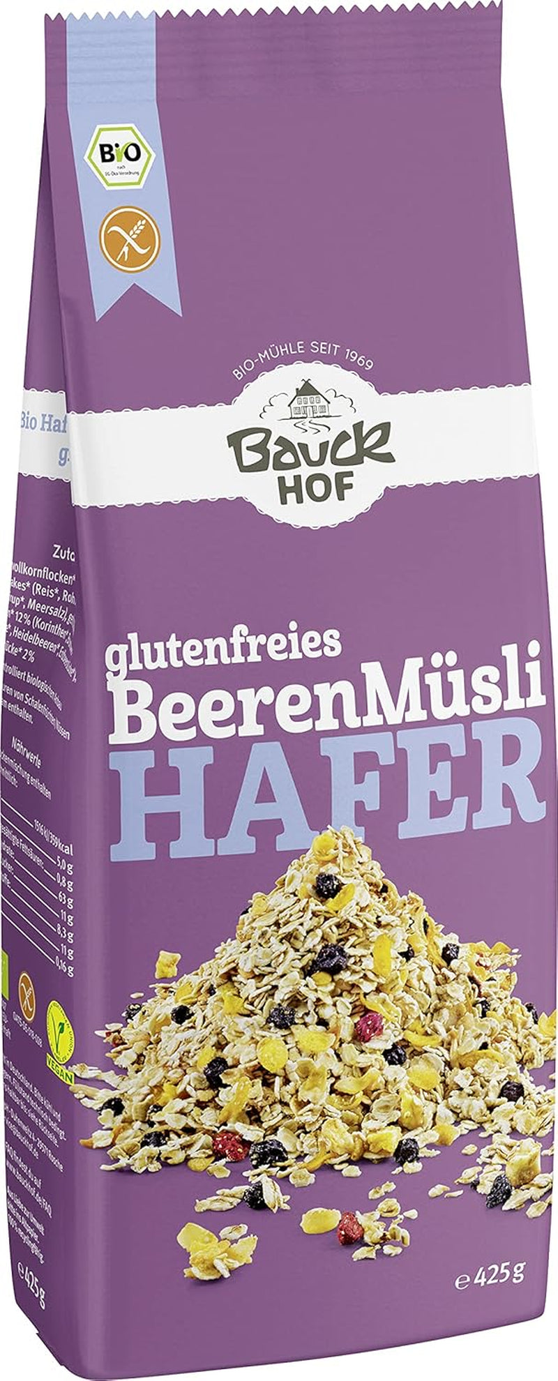 Muesli de avena con frutos rojos hof, sin gluten (425 g) - Bio