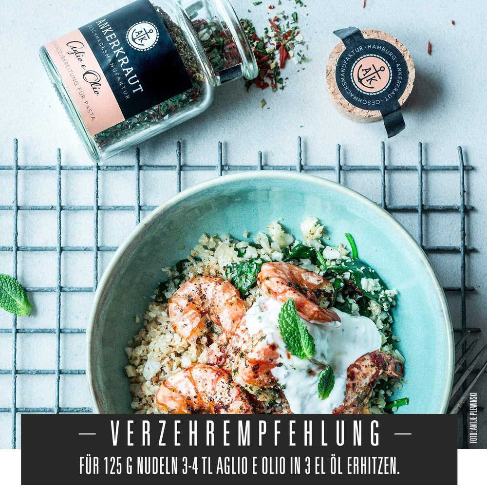 Ankerkraut Aglio e Olio, Gewürzmischung italiano para pasta y espaguetis-fideos clásicos, 120 g en bolsa aromática