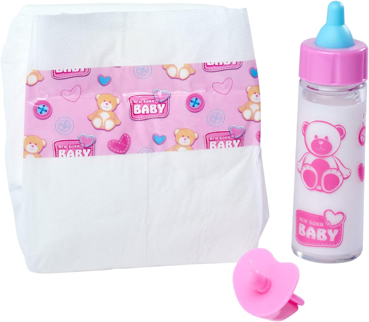 Simba 105562487 - Set de alăptare pentru nou-născuți, suzetă, scutec și biberon cu conținut care dispare, pentru păpuși de 38-43 cm