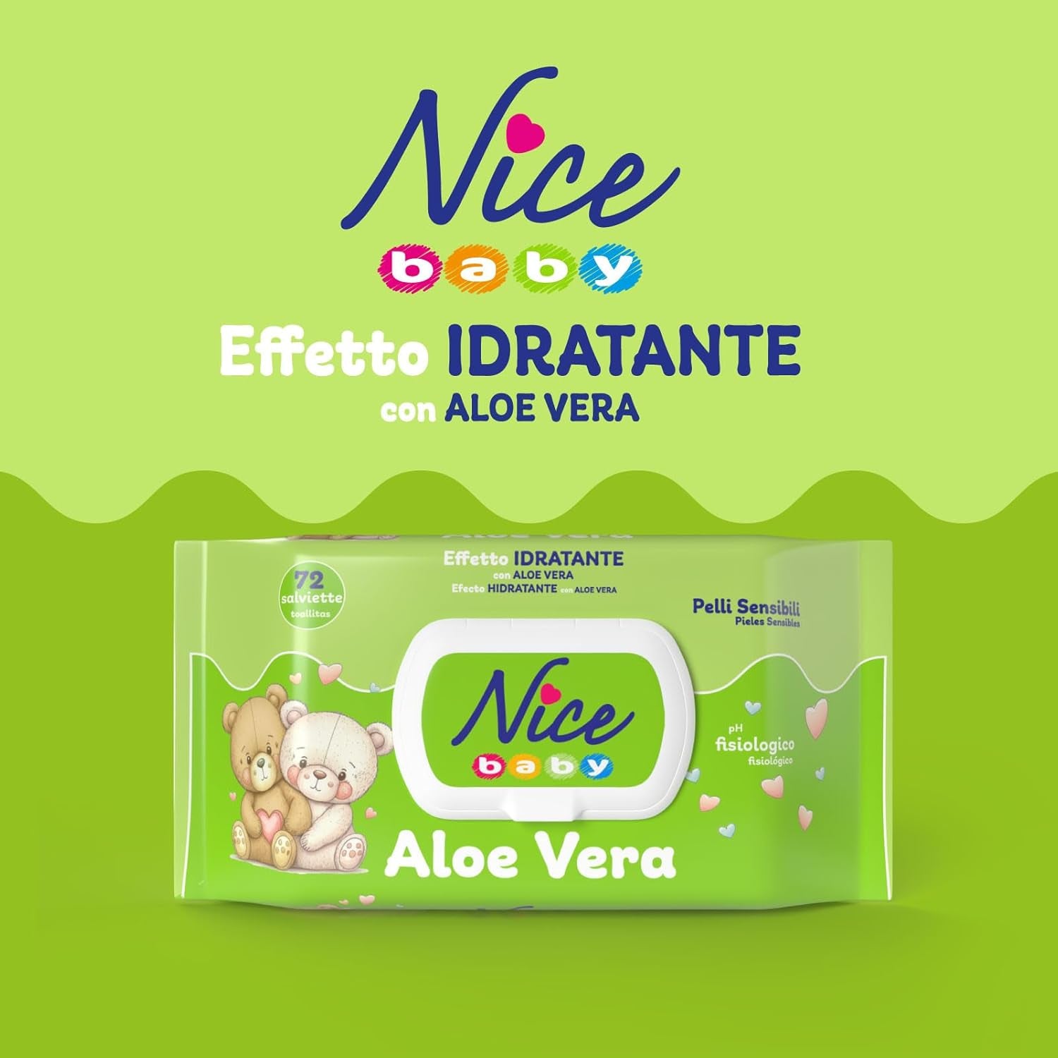 Toallitas limpiadoras para niños y bebés - con aloe vera y aceite de argán - testadas dermatológicamente - valor de pH fisiológico - formato maxi: paquete de 72 toallitas - Nice