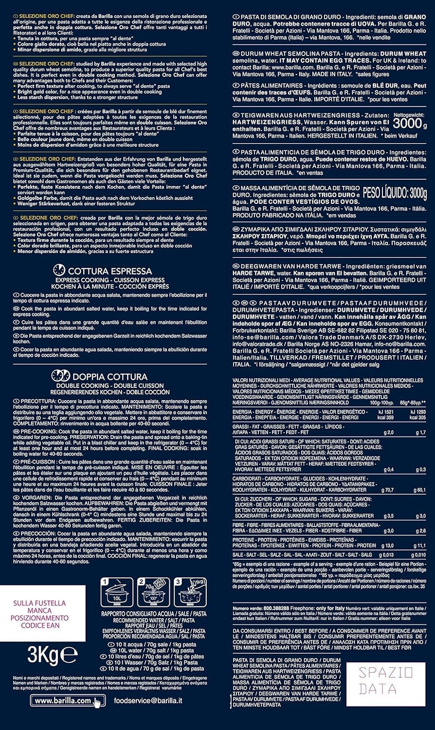 Barilla Selezione Oro Chef Spaghetti n. 5, paquete de 4 (4 x 3 kg)