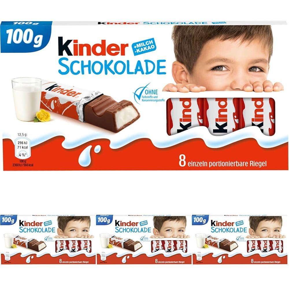 Kinder Chocolate - Barras de chocolate con leche rellenas - 1 paquete que contiene 24 barras individuales (24 x 12,5 g).