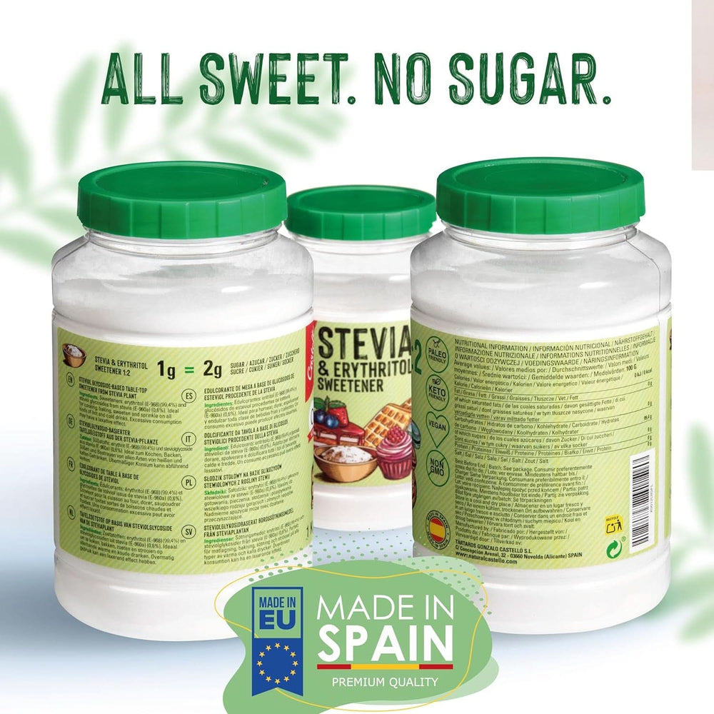 Stevia + Eritritol Edulcorante 1:2, 1G = 2G Azúcar, 1 Kg Edulcorantes Naty Shop
