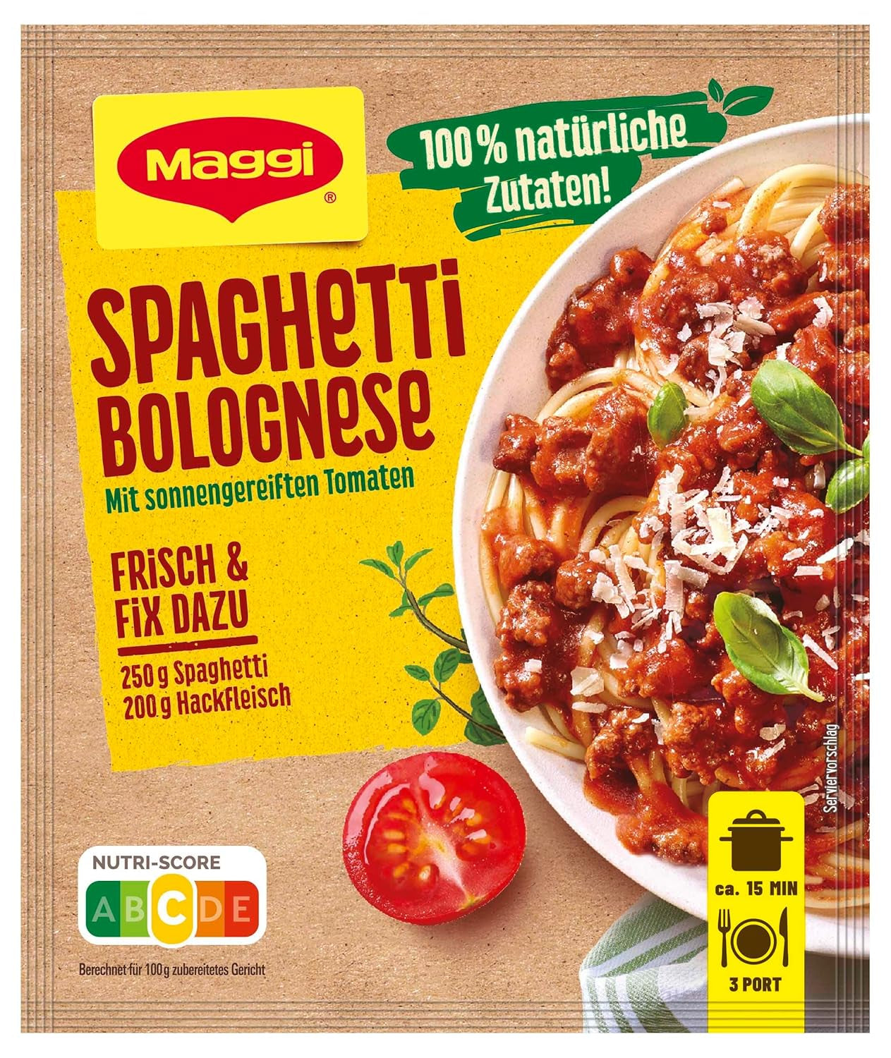 MAGGI Fix para espaguetis a la boloñesa, Würzmischung, ingredientes 100% naturales, para 3 porciones, 1 paquete (1 paquete de 36 g)