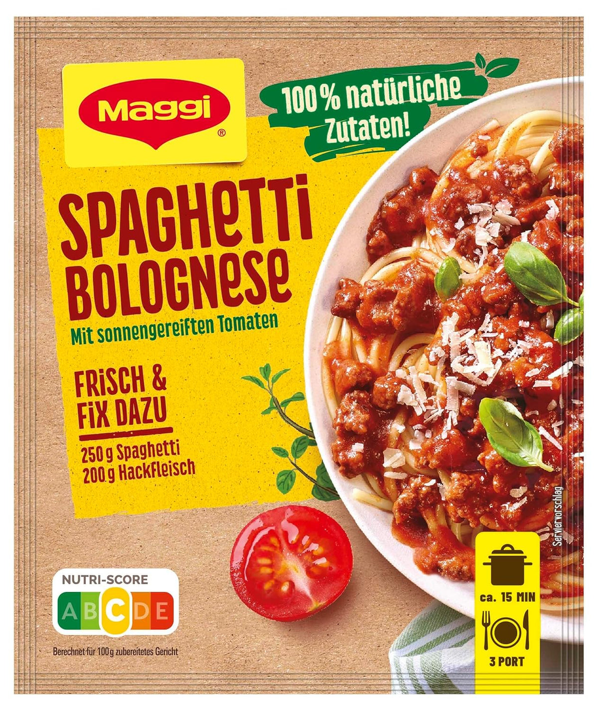 MAGGI Fix para espaguetis a la boloñesa, Würzmischung, ingredientes 100% naturales, para 3 porciones, 1 paquete (1 paquete de 36 g)