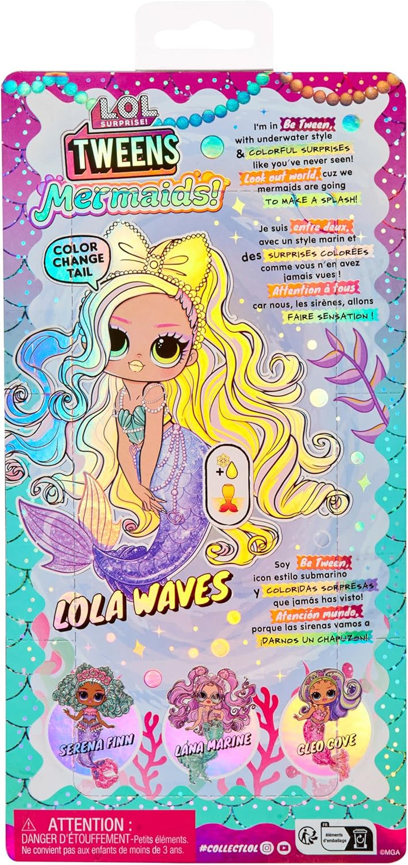 jajaja ¡Sorpresa! Preadolescentes - Sirena Lola Waves - Muñeca de moda con cola que cambia de color, aleta móvil y bonitos accesorios - juguete para niños y coleccionistas a partir de 4 años Naty Shop Dolls