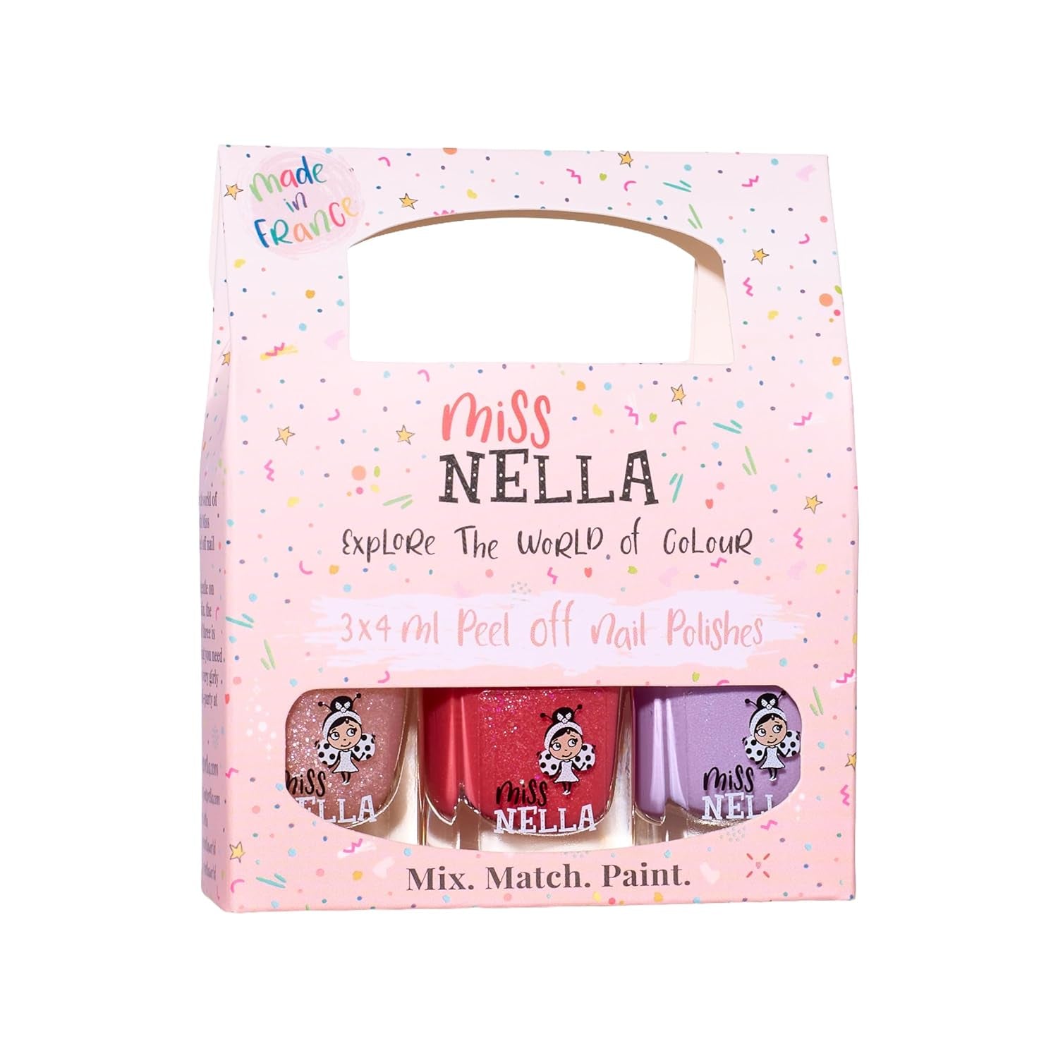 Miss Nella Magic Collection Juego de 4 esmaltes de uñas con purpurina: rosa, rojo, dorado y azul, esmalte de uñas extraíble especial para niños, no tóxico, a base de agua, inodoro