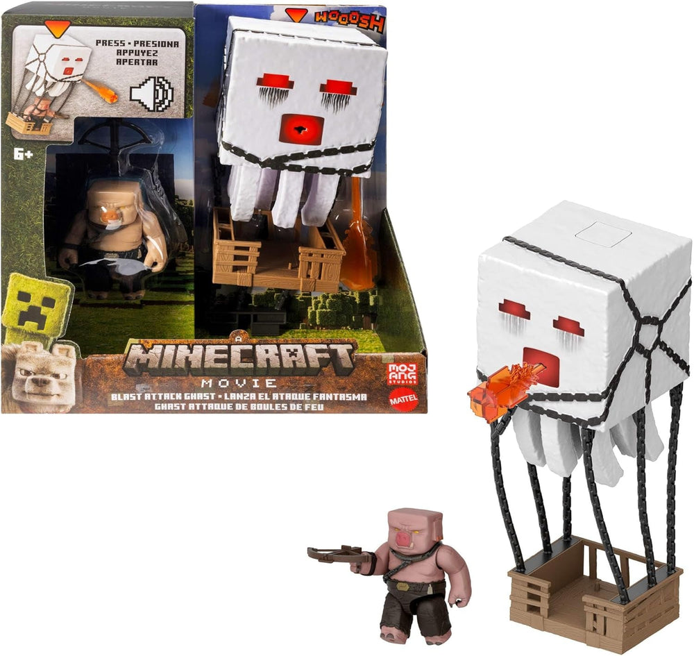 Mattel Juego de figuras de acción de Minecraft, Ghast con ataque de fuego, luces, ruido, motor de arranque y proyectil, guerrero Piglin, inspirado en la película, figuras de acción JFB69 Naty Shop Título predeterminado
