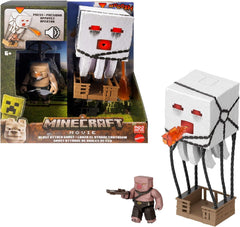 Mattel Juego de figuras de acción de Minecraft, Ghast con ataque de fuego, luces, ruido, motor de arranque y proyectil, guerrero Piglin, inspirado en la película, figuras de acción JFB69 Naty Shop Título predeterminado