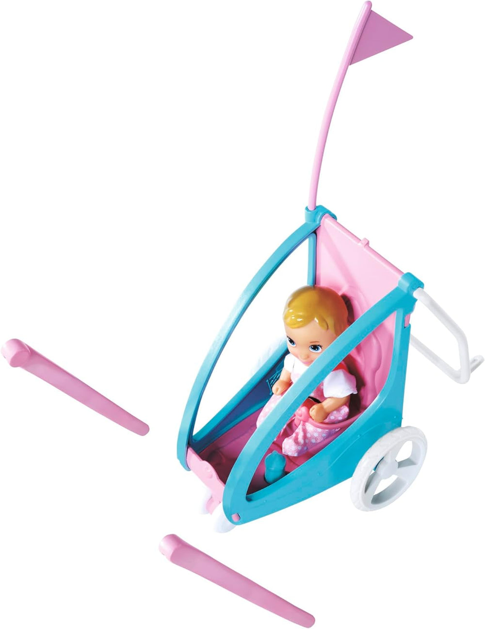 Remorcă pentru bicicletă Steffi Love, păpușă pe bicicletă cu remorcă pentru bebeluș, câine și căști, de la 3 ani în sus