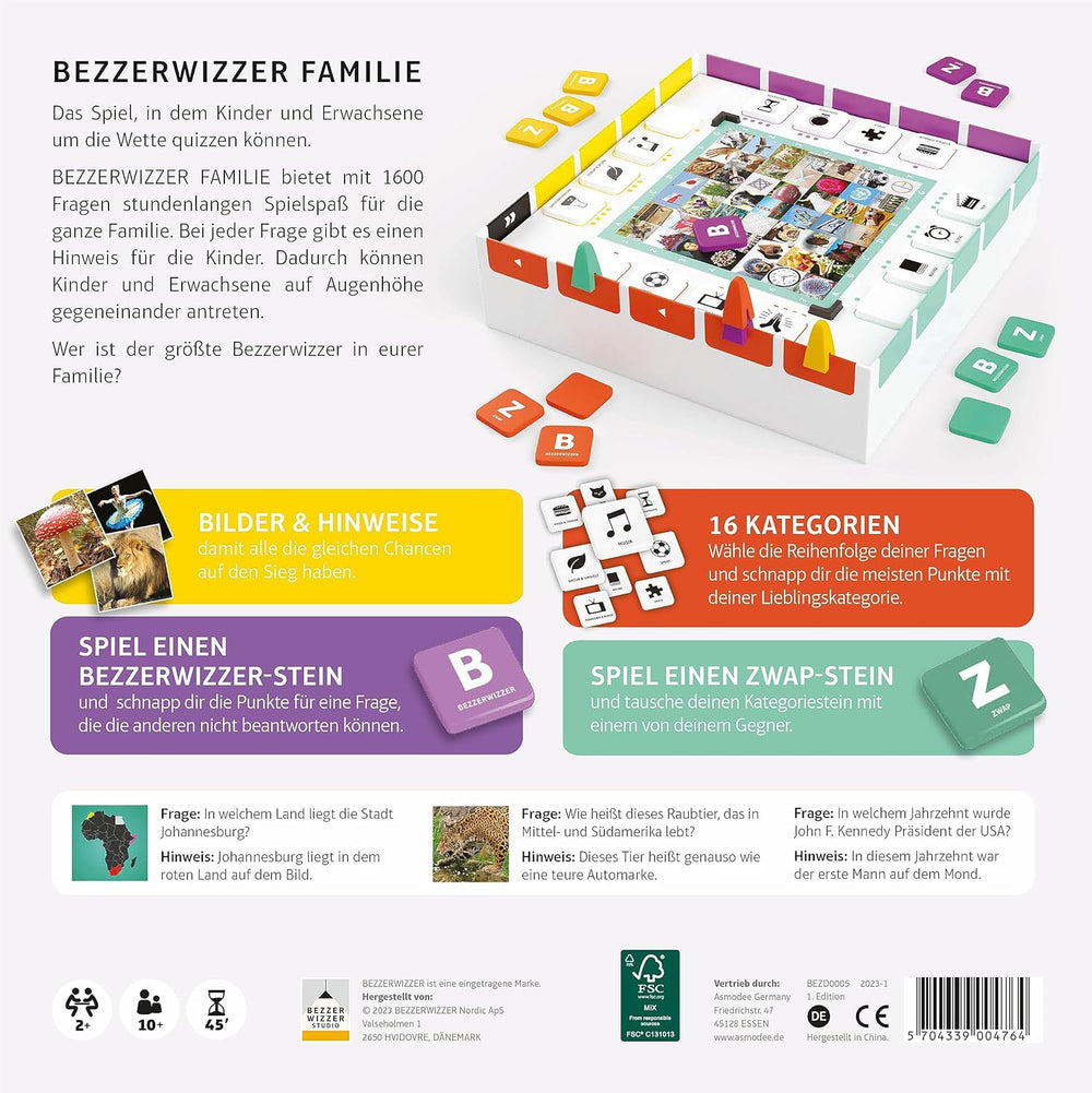 Bezzerwizzer Studio, BEZZERWIZZER Family, Party Game, Quiz Game, 2+ jugadores, mayores de 10 años, 45 minutos, alemán