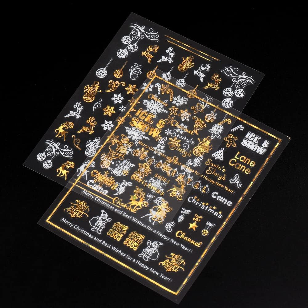 9 Blatt Nagelsticker Weihnachten Nagelaufkleber Selbstklebend Weiß Rentier Schneemann Nail Art Sticker Dekoration Nageldesign Zubehör