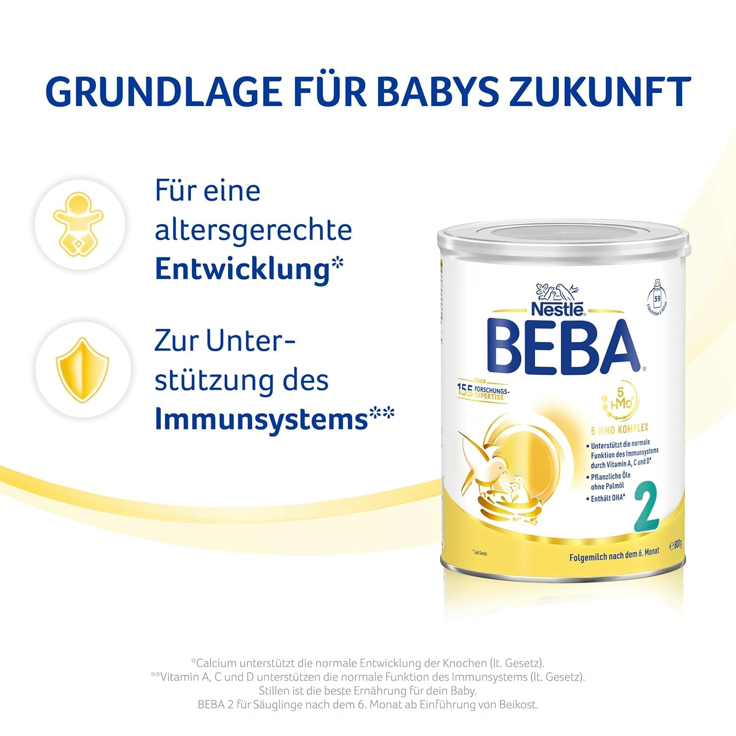 BEBA 2 - Leche de continuación a partir de los 6 meses, con complejo 5 HMO, contenido proteico adecuado a la edad, sin lactosa, sin aceite de palma, sin aceite de pescado, papilla, leche en polvo para bebés, paquete de 3 (3 x 800 g)