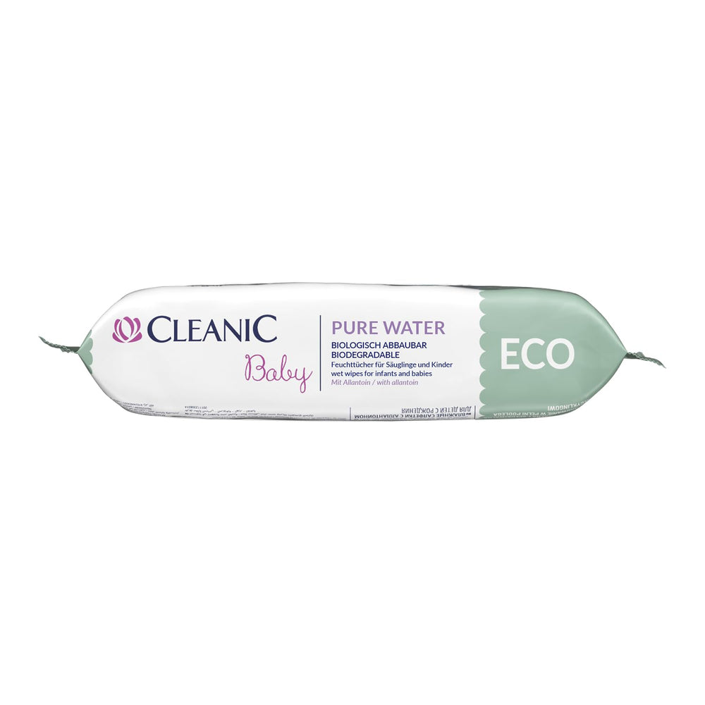 Toallitas húmedas Cleanic Baby Eco Pure Water - (1 x 50 uds.) Toallitas húmedas para niños y bebés - Piel sensible, sin fragancia, que se puede desechar - 50 uds.